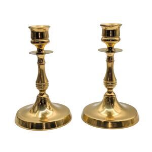 Vintage Made in England Set of Two Solid Brass Candle Holders